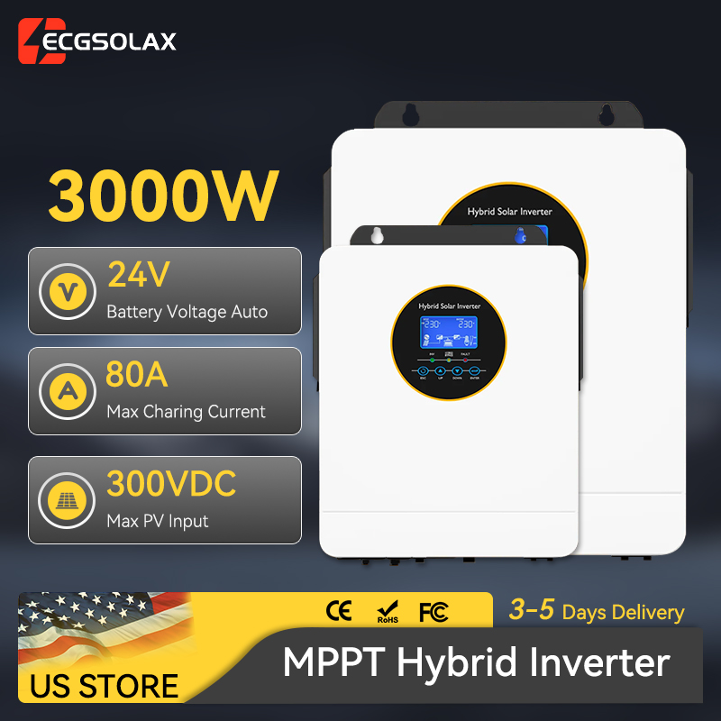 Inverter Pure Sine Wave 60Hz 120V 3000W - อินเวอร์เตอร์พลังงานแสงอาทิตย์แบบไฮบริด ECGSOLAX 3000W สำหรับระบบออฟกริด 24V 110V