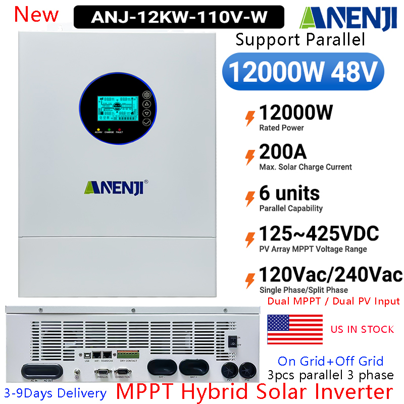 Off Grid Solar Inverter 48V 6000W - อินเวอร์เตอร์ไฮบริดพลังงานแสงอาทิตย์ ANENJI แบบแยกเฟส 12KW 48V อินเวอร์เตอร์แบบขนาน