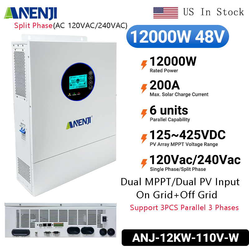 Off Grid Solar Inverter 48V 6000W - อินเวอร์เตอร์พลังงานแสงอาทิตย์แบบไฮบริด ANENJI แยกเฟส 12KW 48V 2