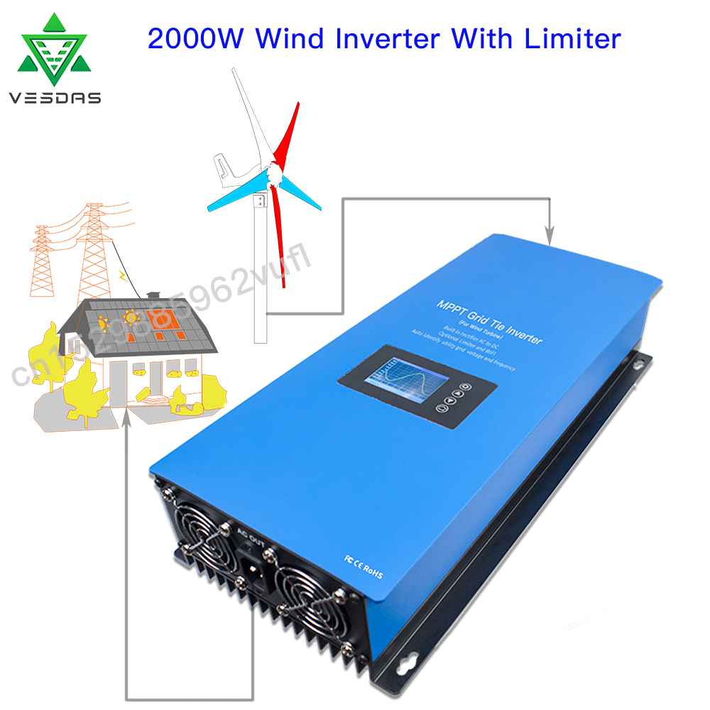 Grid Tie Inverter Limiter 2000W - 1000W 2000W MPPT Power On Grid