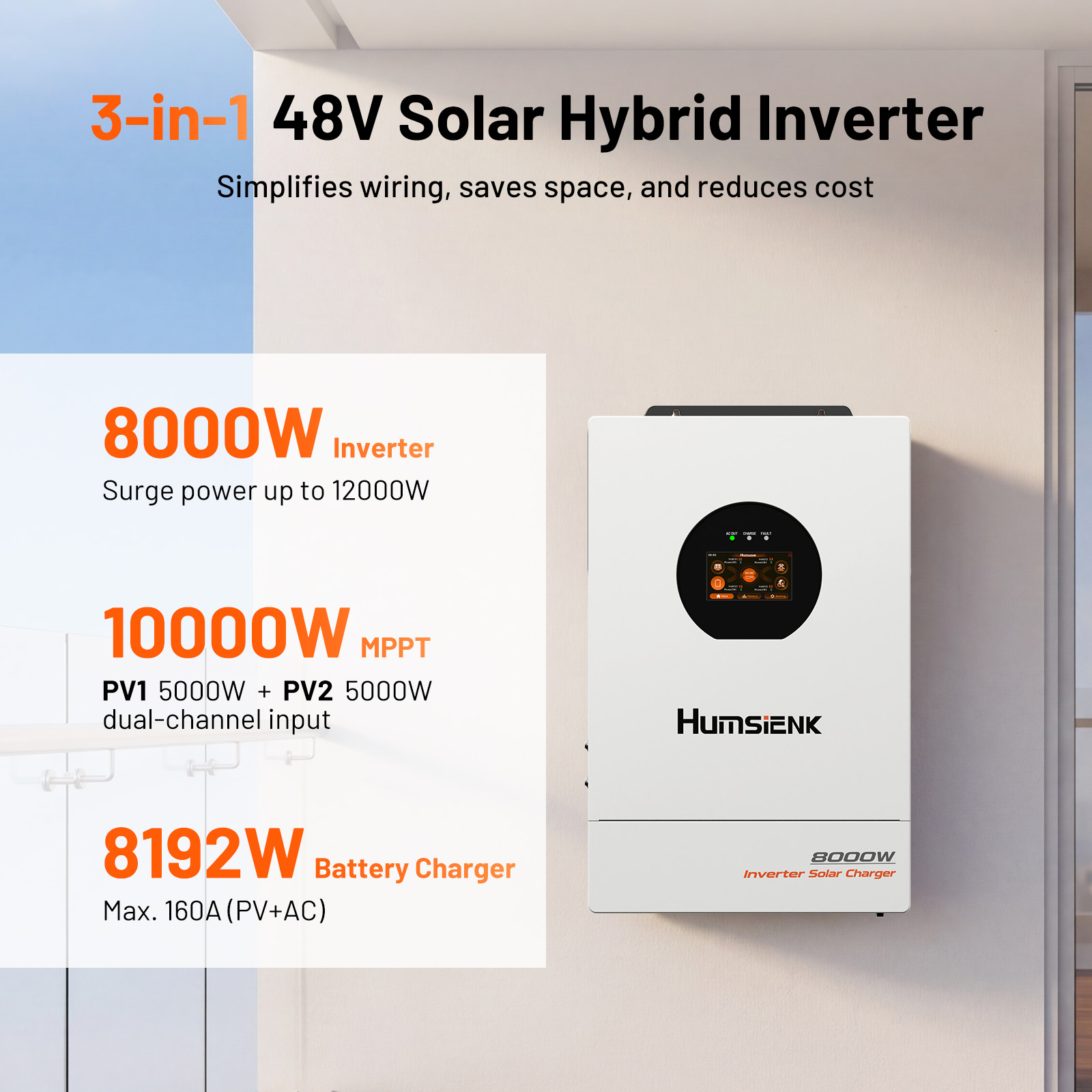 อินเวอร์เตอร์ไฮบริดพลังงานแสงอ - Mppt Hybrid Inverter 48V 8Kw 3 Phase บทวิจารณ์และราคา