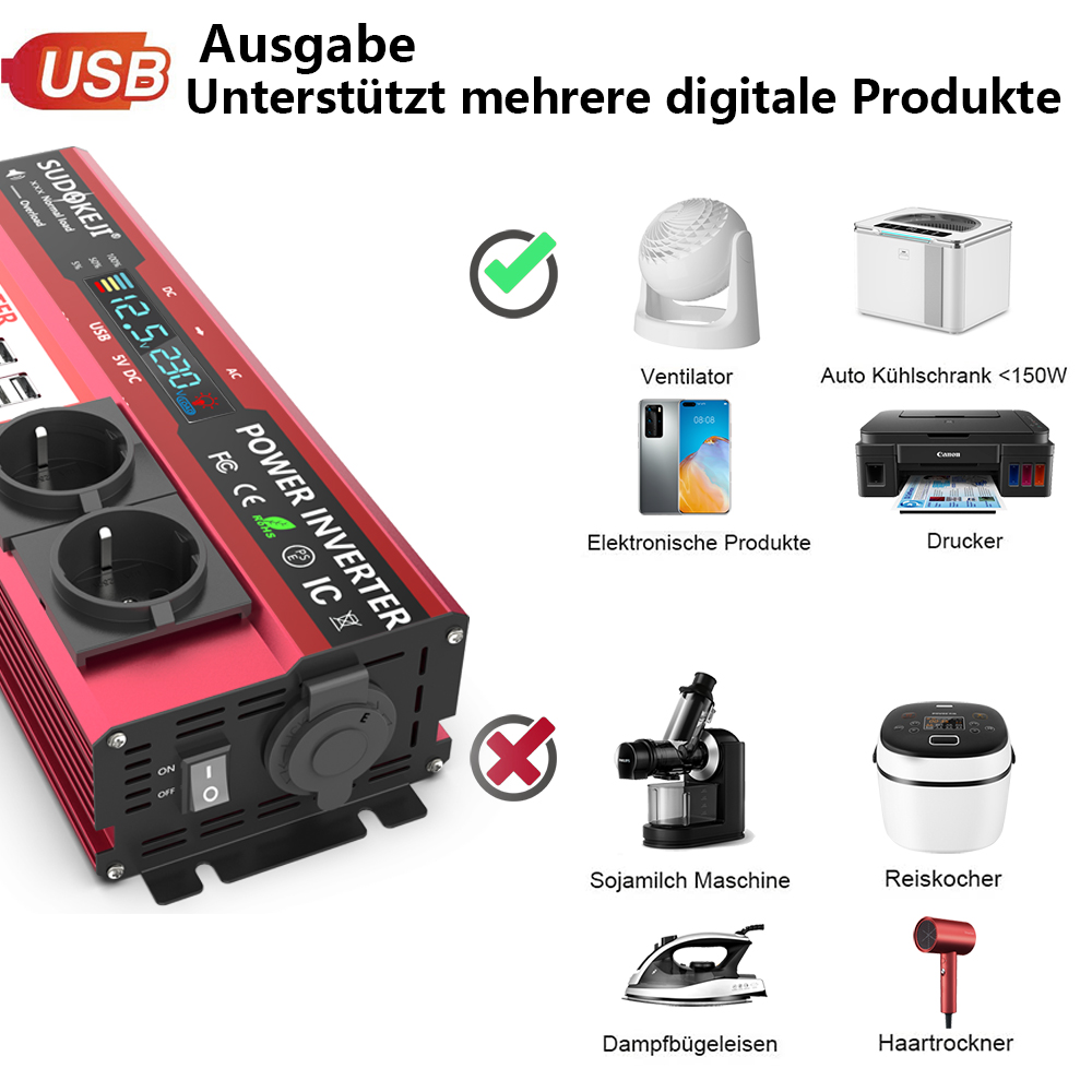 อินเวอร์เตอร์แปลงไฟ 12V เป็น 2 - Power Inverter 12V 220V 4000W Continuous บทวิจารณ์และราคา